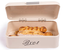 Lade das Bild in den Galerie-Viewer, Brotbox  mit Deckel, Großer Knäckebrot Box aus Metall, Brot und Kekse Lange Aufbewahren und Trocken Halten, Retro Design 43cm*23cm*17cm (Beige)
