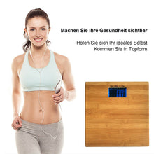 Lade das Bild in den Galerie-Viewer, Personenwaage，Bambus Personen waage mit LCD-Anzeige Kapazität ，Badezimmerwaage Step-On-Technik Badwaage, hochwertige Personenwaage aus bambus
