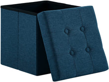 Lade das Bild in den Galerie-Viewer, Fußhocker, Fußbank Truhen Aufbewahrungsbox faltbar belastbar bis 300 kg, Leinen, 38 x 38 x 38 cm（Marineblau）
