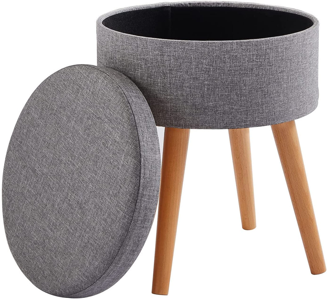 Sitzhocker Aufbewahrungsbox Stuhl Ottoman Polstersitz aus Leinen und Massivholz