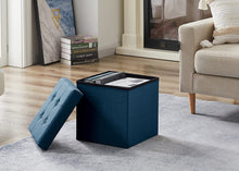 Lade das Bild in den Galerie-Viewer, Fußhocker, Fußbank Truhen Aufbewahrungsbox faltbar belastbar bis 300 kg, Leinen, 38 x 38 x 38 cm（Marineblau）
