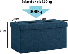Lade das Bild in den Galerie-Viewer, Sitzbank, Sitzhocker, Fußhocker, Sitztruhe faltbar mit Stauraum belastbar bis 300 kg 76 x 38 x 38 cm«, MDF-Platte und Leinenimitat.(Marineblau)
