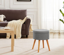 Lade das Bild in den Galerie-Viewer, Sitzhocker Aufbewahrungsbox Stuhl Ottoman Polstersitz aus Leinen und Massivholz
