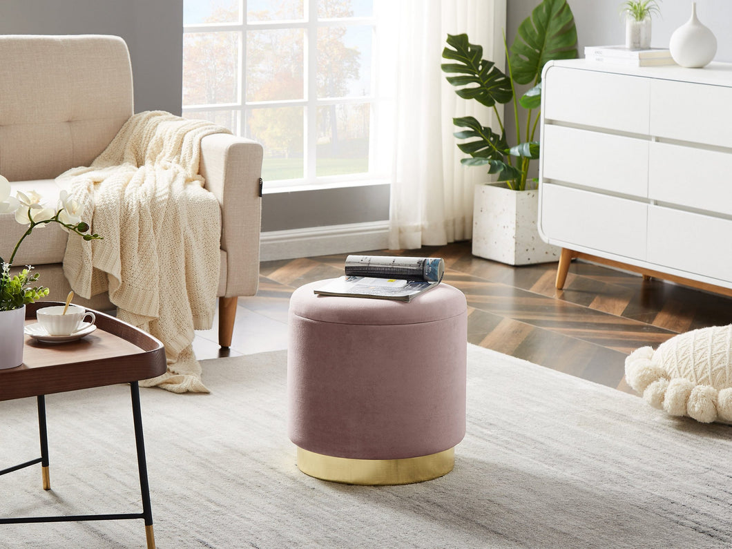 Hocker Zylindrischer Samthocker Sitzhocker mit Stauraum rund, Polsterhocker kleiner,Fußbank Hocker ,Maximale Belastung 150kg,Größe 37x37x41.5cm(Pink)
