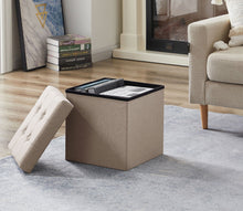 Lade das Bild in den Galerie-Viewer, Sitzhocker mit Stauraum, Fußhocker, Fußbank Truhen Aufbewahrungsbox faltbar belastbar bis 300 kg, Leinen, 38 x 38 x 38 cm
