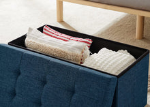 Lade das Bild in den Galerie-Viewer, Sitzbank, Sitzhocker, Fußhocker, Sitztruhe faltbar mit Stauraum belastbar bis 300 kg 76 x 38 x 38 cm«, MDF-Platte und Leinenimitat.(Marineblau)

