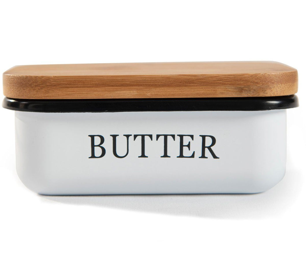 Butter Dish aus Edelstahl, Butterdose aus Edelstahl oder Boraxglas gefertigt mit edlem nachhaltigem natürlicher Deckel,Holzdeckel(Weiß）