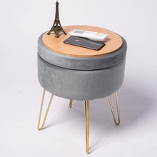 Lade das Bild in den Galerie-Viewer, Hocker samt rund, schminktisch hocker, Polsterhocker,Schminktischbänke, Sitzhocker mit stauraum (Abnehmbarer Deckel) Metall Bein D.37.5cm*H45cm(Grau)
