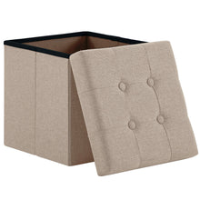 Lade das Bild in den Galerie-Viewer, Sitzhocker mit Stauraum, Fußhocker, Fußbank Truhen Aufbewahrungsbox faltbar belastbar bis 300 kg, Leinen, 38 x 38 x 38 cm
