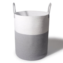 Lade das Bild in den Galerie-Viewer, Wäschekorb mit Henkel, Spielzeug Aufbewahrung, Aufbewahrungsbox Geflochten, Wäschesammler Groß, Aufbewahrungskorb Kinderzimmer（Grau-D 38 x H 50 CM）
