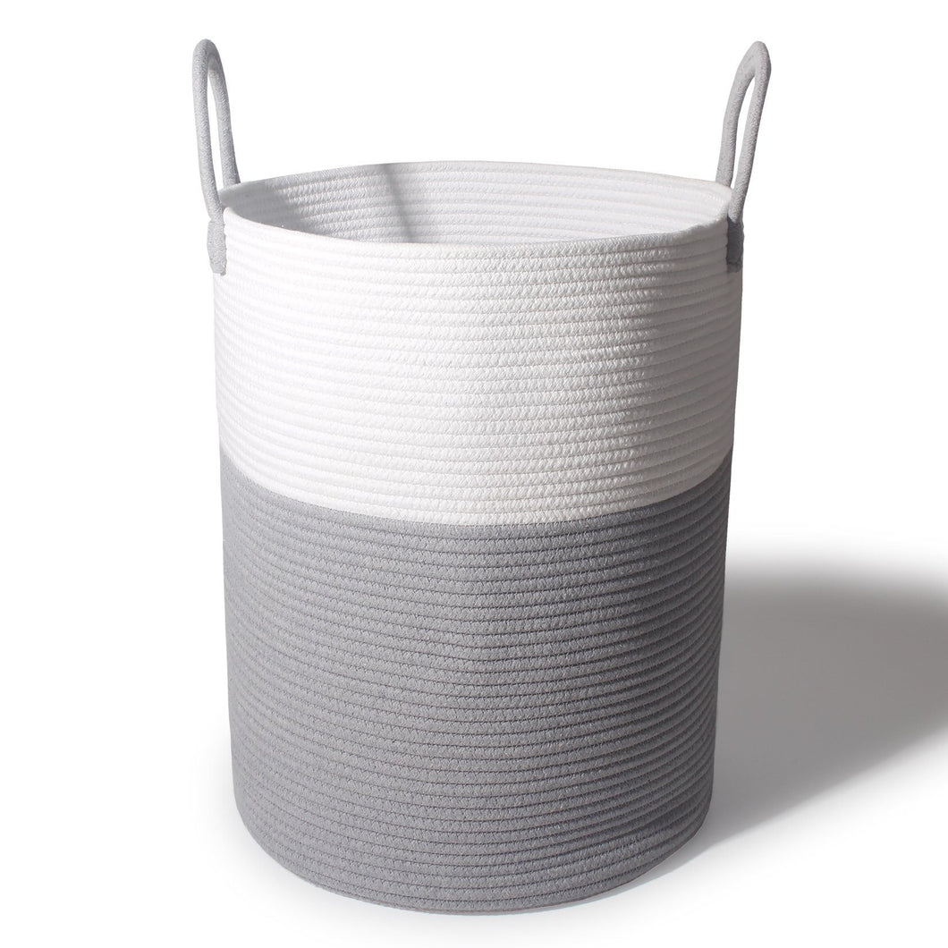 Wäschekorb mit Henkel, Spielzeug Aufbewahrung, Aufbewahrungsbox Geflochten, Wäschesammler Groß, Aufbewahrungskorb Kinderzimmer（Grau-D 38 x H 50 CM）