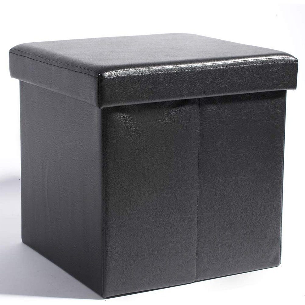 Sitzhocker ,Stauraum Fußhocker, Aufbewahrungsbox faltbar belastbar bis 300 kg, 38 x 38 x 38 cm,Aus MDF-Platte und Kunstleder.(Schwarz)