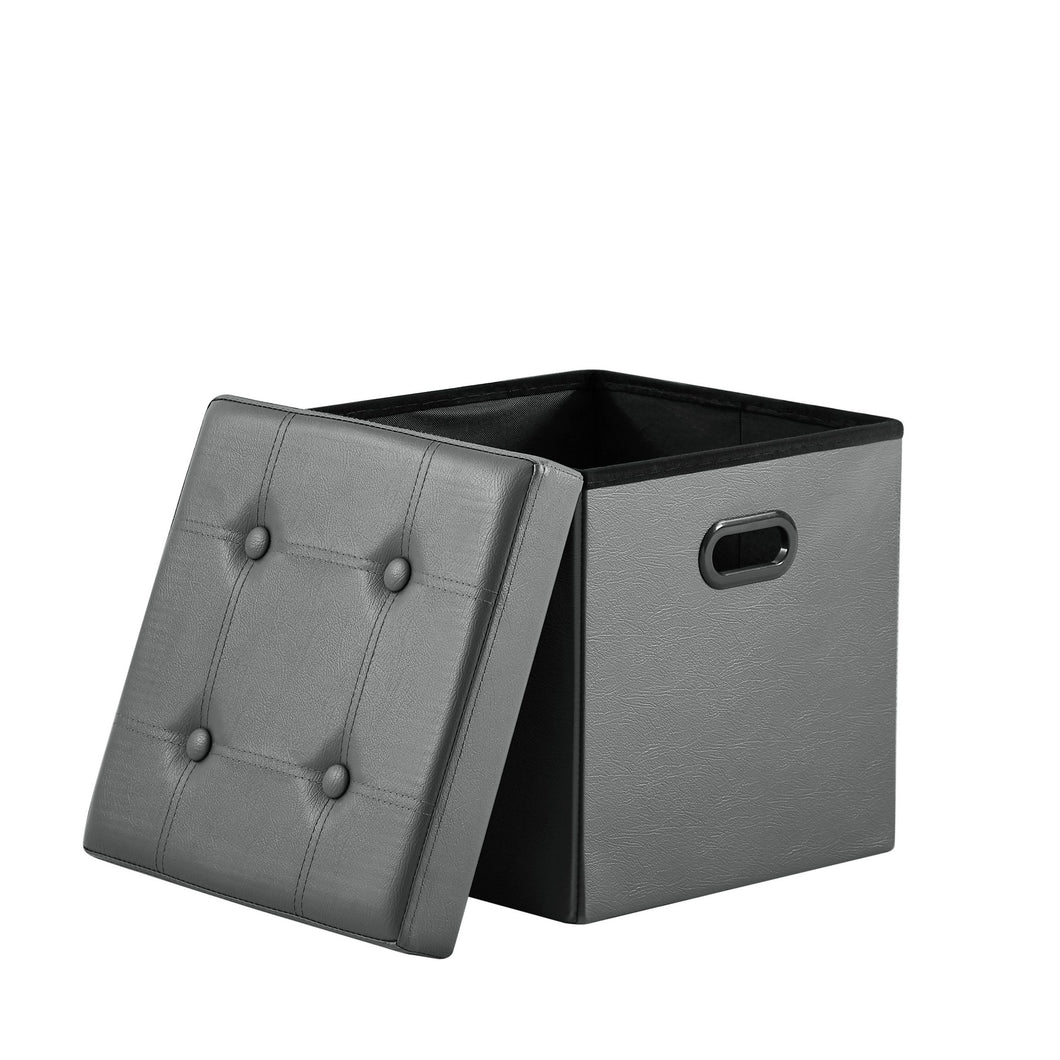 Sitzhocker ,Stauraum Fußhocker, Aufbewahrungsbox faltbar belastbar bis 300 kg, 38 x 38 x 38 cm,Aus MDF-Platte und Kunstleder.(Dunkegrau-leicht)