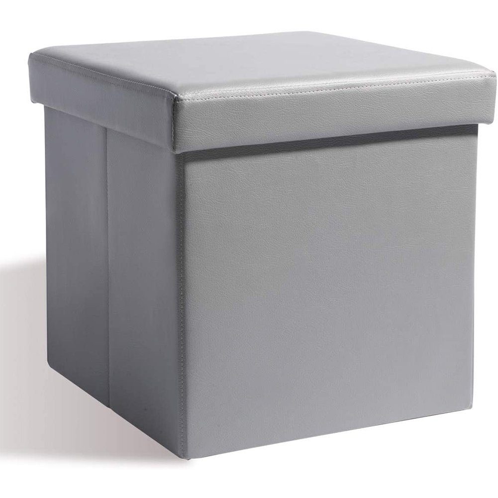 Sitzhocker ,Stauraum Fußhocker, Aufbewahrungsbox faltbar belastbar bis 300 kg, 38 x 38 x 38 cm,Aus MDF-Platte und Kunstleder.(Grau)