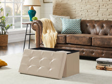 Lade das Bild in den Galerie-Viewer, Sitzbank, Sitzhocker, Fußhocker, Sitztruhe faltbar mit Stauraum belastbar bis 300kg 76 x 38 x 38 cm«, Aus MDF-Platte und Kunstleder.(tan)
