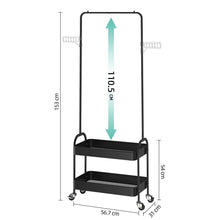 Lade das Bild in den Galerie-Viewer, Kleiderständer auf Rollen,Kleiderstange mit2Korbböden,2Kunststoffbügel«, (RT152BK), Geeignet für Schlafzimmer, Wohnzimmer, Flur zu Hause und das Büro
