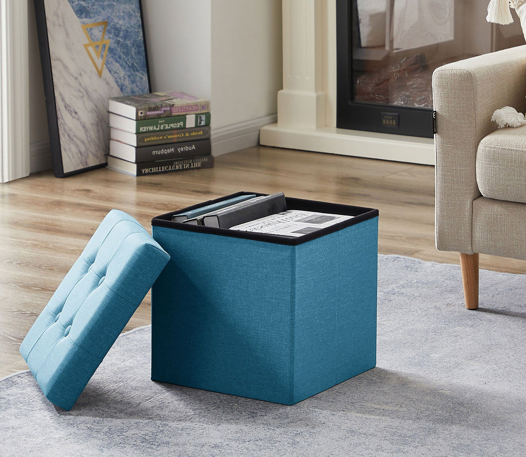 Fußbank Truhen Aufbewahrungsbox faltbar belastbar bis 300 kg, Leinen, 38 x 38 x 38 cm（Blau）