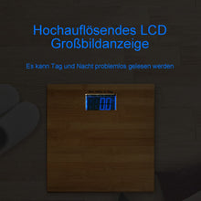 Lade das Bild in den Galerie-Viewer, Personenwaage，Bambus Personen waage mit LCD-Anzeige Kapazität ，Badezimmerwaage Step-On-Technik Badwaage, hochwertige Personenwaage aus bambus
