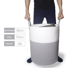 Lade das Bild in den Galerie-Viewer, Wäschekorb mit Henkel, Spielzeug Aufbewahrung, Aufbewahrungsbox Geflochten, Wäschesammler Groß, Aufbewahrungskorb Kinderzimmer（Grau-D 38 x H 50 CM）
