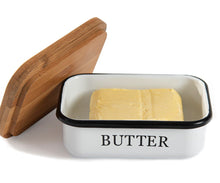 Lade das Bild in den Galerie-Viewer, Butter Dish aus Edelstahl, Butterdose aus Edelstahl oder Boraxglas gefertigt mit edlem nachhaltigem natürlicher Deckel,Holzdeckel
