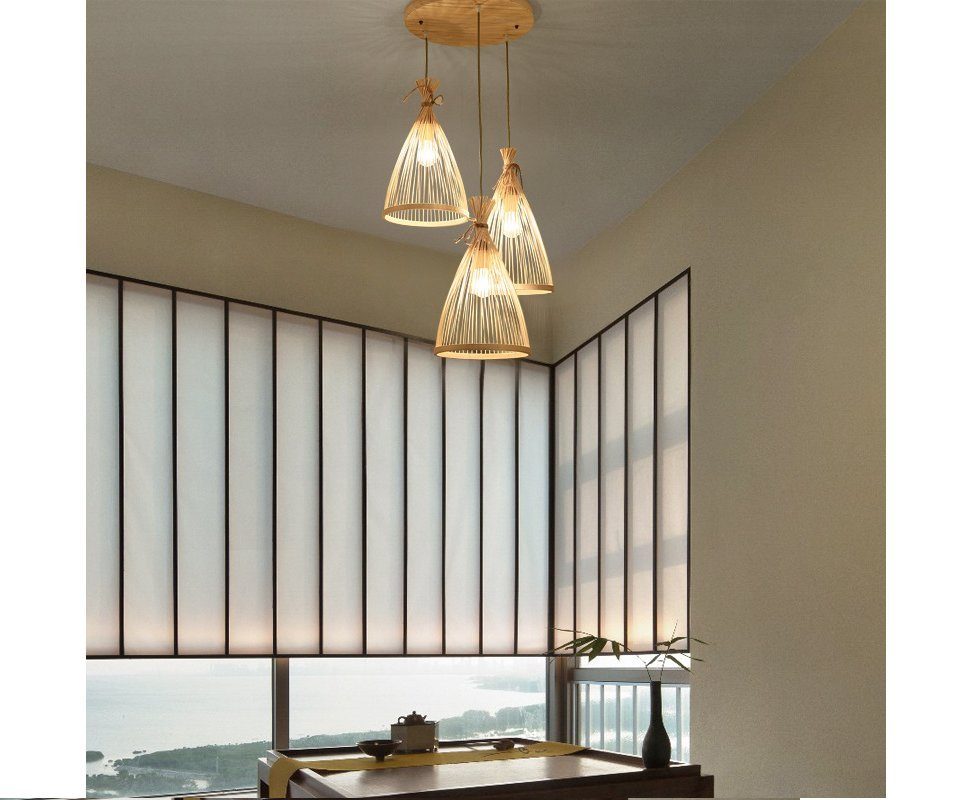 Zedelmaier Pendelleuchte Haengelampe Bambus, Lampenschirm böhmischer Stil, Schlafzimmerlampe handgefertigt (Glühbirne ist nicht enthalten)