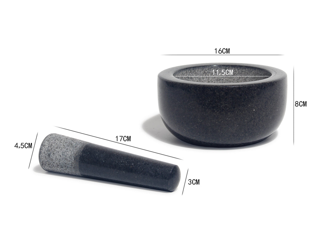 Groß Mörser mit Stößel Granit - Natürlicher Mortar und Pestle Sets - Zum Mahlen von Gewürzen, Knoblauch, Kaffeebohnen und anderen Gewürzen - Schwarz