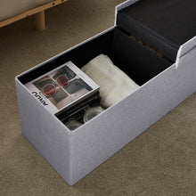 Lade das Bild in den Galerie-Viewer, Sitzbank mit Stauraum Sitzhocker Faltbar Sitztruhe belastbar bis 300 kg, Deckel Abnehmbar, 114x38x38 cm Hellgrau
