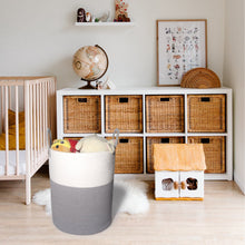 Lade das Bild in den Galerie-Viewer, Wäschekorb mit Henkel, Spielzeug Aufbewahrung, Aufbewahrungsbox Geflochten, Wäschesammler Groß, Aufbewahrungskorb Kinderzimmer（Grau-D 38 x H 50 CM）
