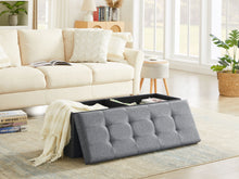 Lade das Bild in den Galerie-Viewer, Sitzbank mit Stauraum,Aufbewahrungsbox,faltbar,max.Belastbarkeit300kg,120 L,114x38x38cm,MDF-Platte und Leinenimitat.（Grau）
